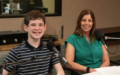 Brady Bowers and Shannon Dunham in a recording studio